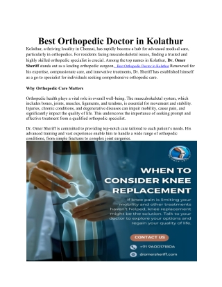 Best Orthopedic Doctor in Kolathur