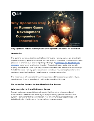 Why Operators Rely on Rummy Game Development Companies for Innovation