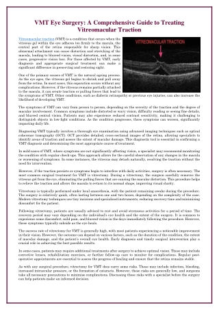 VMT Eye Surgery A Comprehensive Guide to Treating Vitreomacular Traction