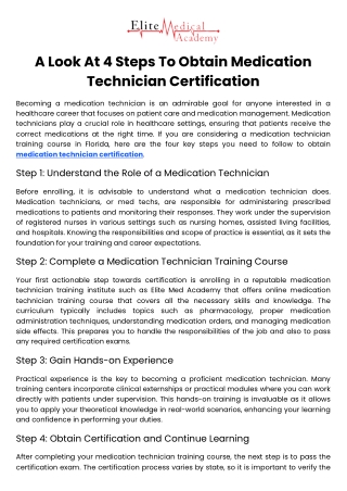 A Look At 4 Steps To Obtain Medication Technician Certification