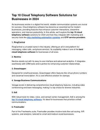 Top 10 Cloud Telephony Software Solutions for Businesses in 2024