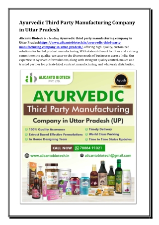 Ayurvedic Third Party Manufacturing Company in Uttar Pradesh