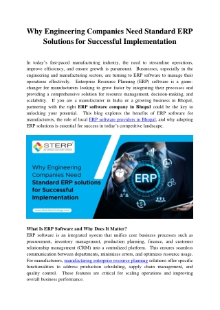 Why Engineering Companies Need Standard ERP Solutions for Successful Implementat