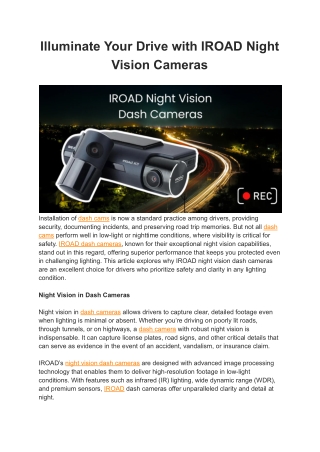 Illuminate Your Drive with IROAD Night Vision Cameras