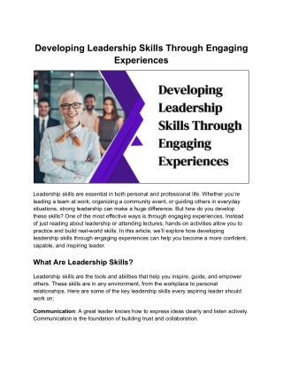 Developing Leadership Skills Through Engaging Experiences