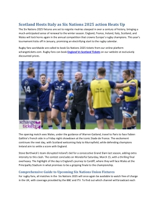 Scotland Hosts Italy as Six Nations 2025 action Heats Up