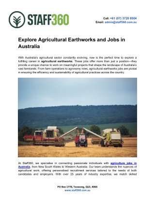 Explore Agricultural Earthworks and Jobs in Australia