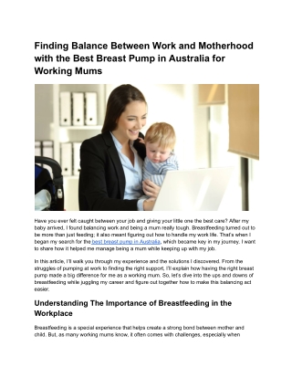 Finding Balance Between Work and Motherhood with the Best Breast Pump in Australia for Working Mums