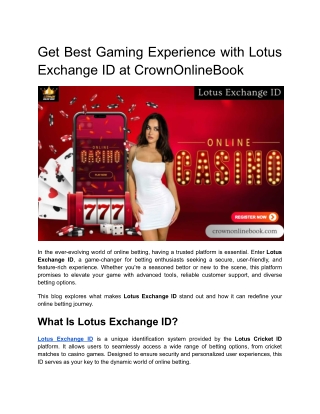 Get Best Gaming Experience with Lotus Exchange ID at CrownOnlineBook