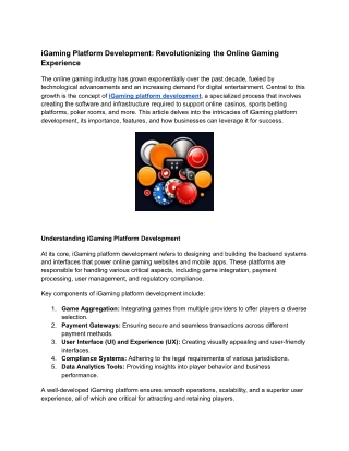 iGaming Platform Development: Revolutionizing the Online Gaming Experience