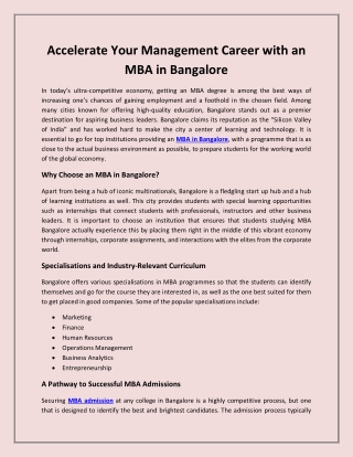 Accelerate Your Management Career with an MBA in Bangalore