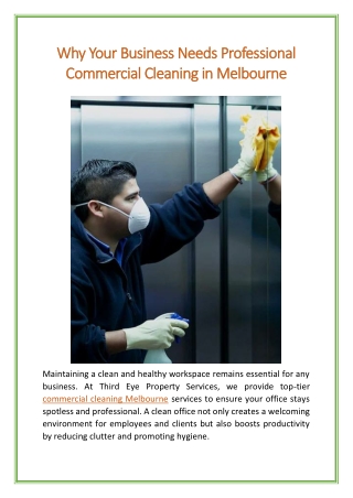 Why Your Business Needs Professional Commercial Cleaning in Melbourne