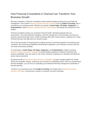 How Financial Consultants in Chennai Can Transform Your Business Growth