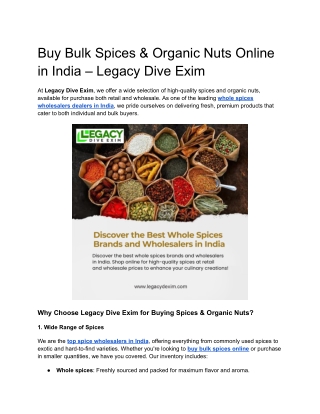 Buy Bulk Spices & Organic Nuts Online in India – Legacy Dive Exim