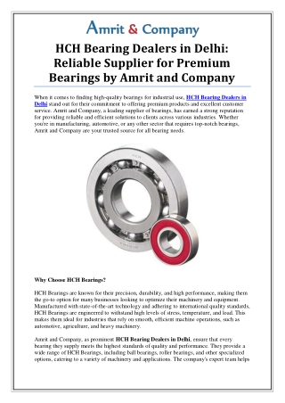 Trusted HCH Bearing Dealers in Delhi for Quality Products