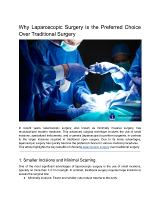 Why Laparoscopic Surgery is the Preferred Choice Over Traditional Surgery?