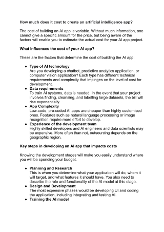 How much does it cost to create an artificial intelligence app