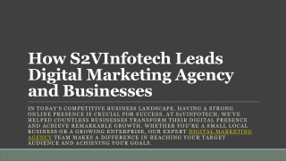 How S2VInfotech Leads Digital Marketing Agency and Businesses
