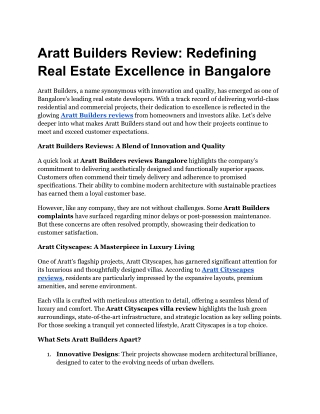 Aratt Builders Review_ Redefining Real Estate Excellence in Bangalore