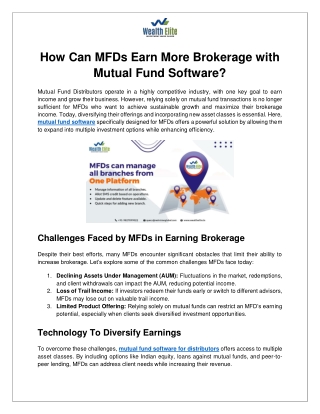 How Can MFDs Earn More Brokerage with Mutual Fund Software