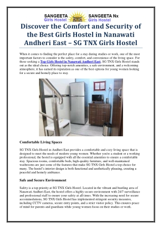 Stay at the Top Girls Hostel in Nanawati Andheri East – Your Home Away from Home