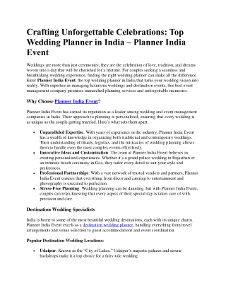 Top Wedding Planner in India – Planner India Event