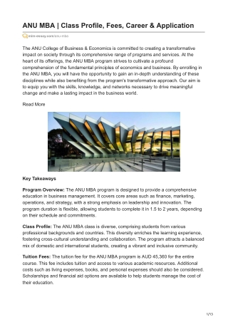 ANU MBA | Class Profile, Fees, Career & Application
