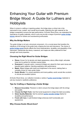 Enhancing Your Guitar with Premium Bridge Wood: A Guide for Luthiers and Hobbyis