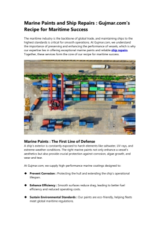 Marine Paints & Expert Ship Repairs | Gujmar.com