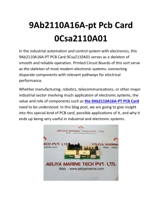 9Ab2110A16A-pt Pcb Card 0Csa2110A01