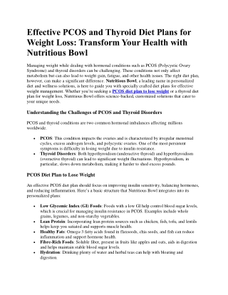 Effective PCOS and Thyroid Diet Plans for Weight Loss