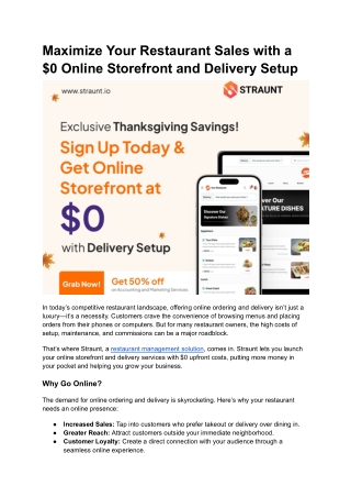 Maximize Your Restaurant Sales with a $0 Online Storefront and Delivery Setup