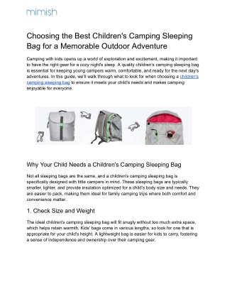 Choosing the Best Children's Camping Sleeping Bag for a Memorable Outdoor Adventure