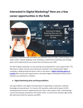 Interested In Digital Marketing Here are a few career opportunities in the field