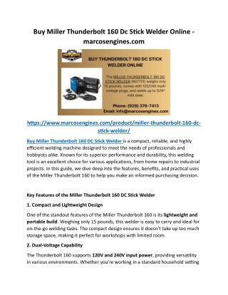 Buy Miller Thunderbolt 160 Dc Stick Welder Online - marcosengines