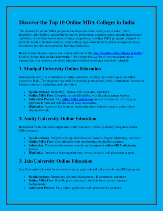Discover the Top 10 Online MBA Colleges in India