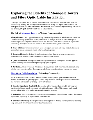 Benefits of Monopole Towers and Fiber Optic Cable Installation
