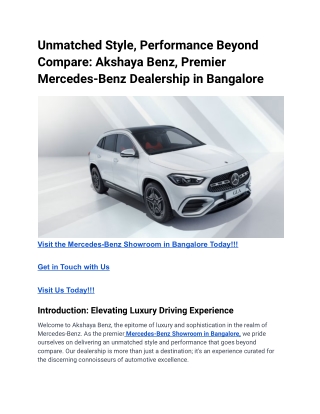 Unmatched Style, Performance Beyond Compare_ Akshaya Benz, Premier Mercedes-Benz Dealership in Bangalore