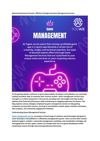 Maximizing Revenue Streams: Effective Strategies by Game Management Services
