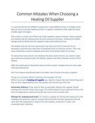 Common Mistakes When Choosing a Heating Oil Supplier