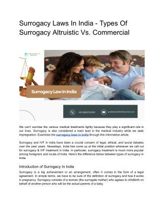 Surrogacy Laws In India - Types Of     Surrogacy Altruistic Vs. Commercial