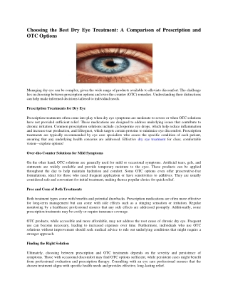 Choosing the Best Dry Eye Treatment A Comparison of Prescription and OTC Options