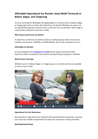 Affordable Operational Car Rentals Sewa Mobil Termurah in Bekasi, Bogor, and Tangerang
