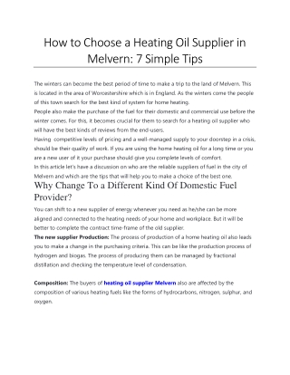 How to Choose a Heating Oil Supplier in Melvern - 7 Simple Tips