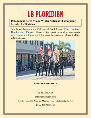 45th Annual North Miami Winter National Thanksgiving Parade  Le Floridien