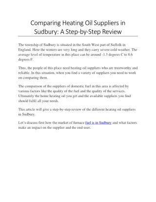 Comparing Heating Oil Suppliers in Sudbury - A Step-by-Step Review