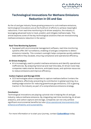 Technological Innovations for Methane Emissions Reduction in Oil and Gas