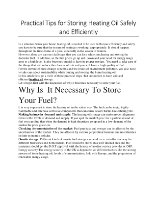 Practical Tips for Storing Heating Oil Safely and Efficiently