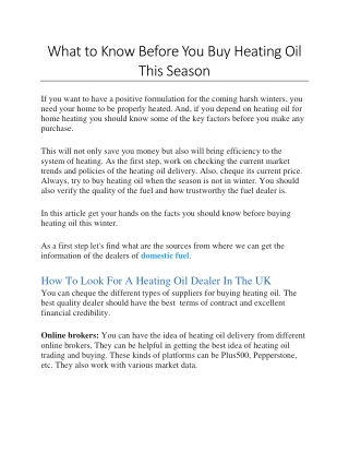 What to Know Before You Buy Heating Oil This Season