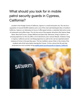 What should you look for in mobile patrol security guards in Cypress, California (1)
